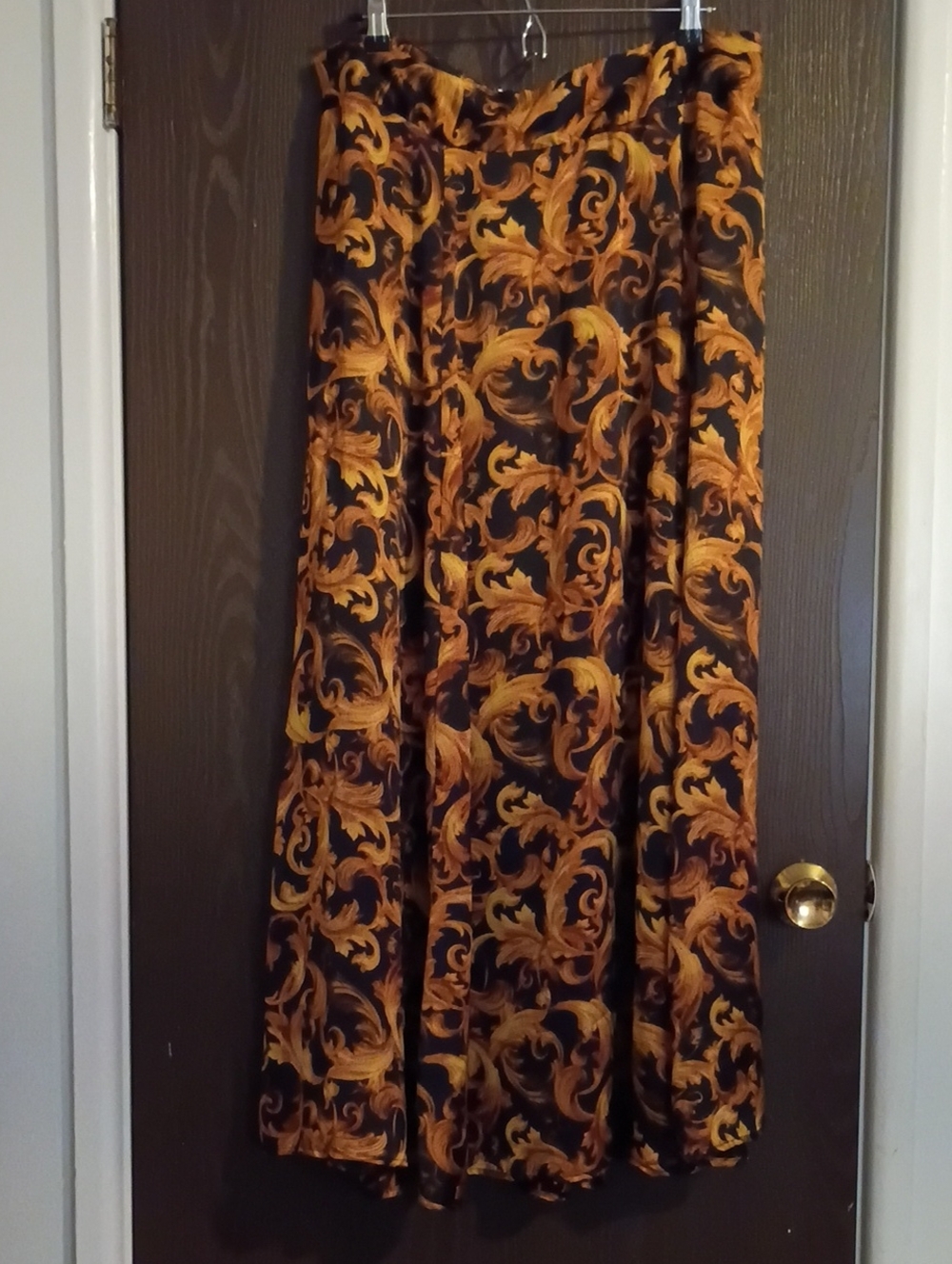 Jessica London Black Maxi Skirt with Gold Baroque Scrolls